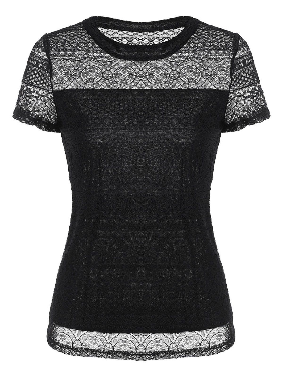 

Lace Short Sleeve Sheer Tee, Black