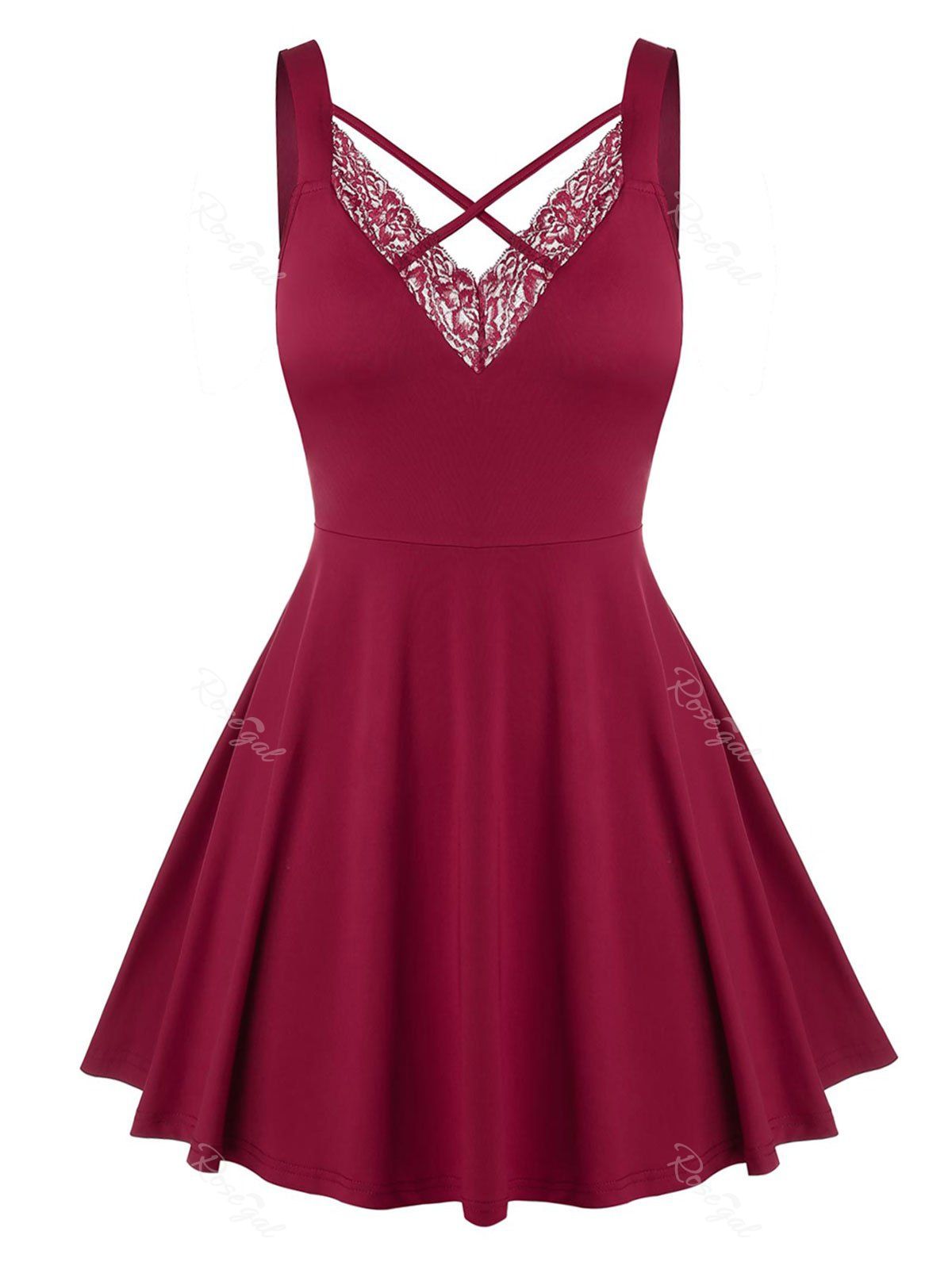 

Plus Size Lace Crisscross Tank Top, Red wine