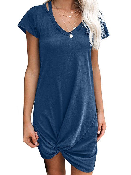 

Twist Cutout V Neck Mini Dress, Ocean blue