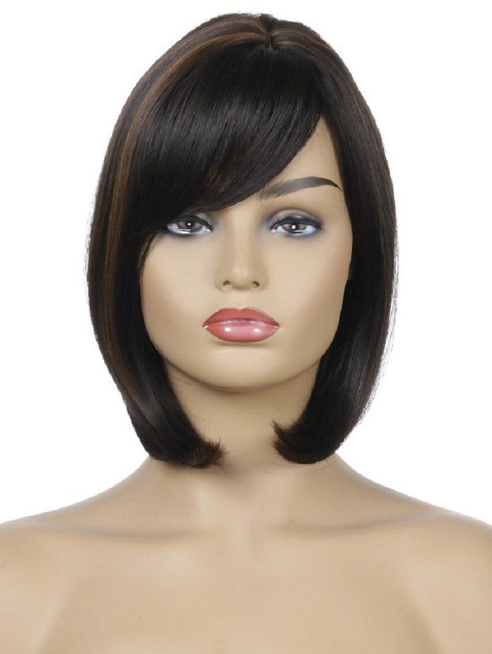 

Side Bang Straight Synthetic Medium Bob Wig, Black