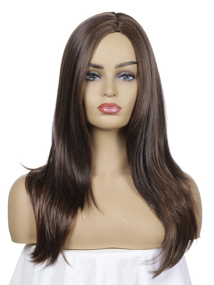 

Synthetic Long Side Part Straight Wig, Deep brown
