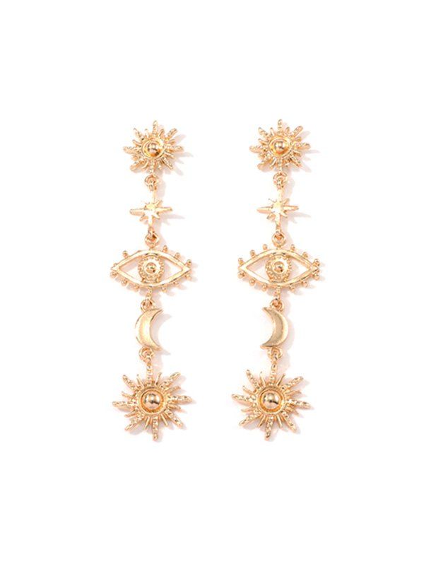 

Sun Moon Devil Eye Drop Earrings, Gold