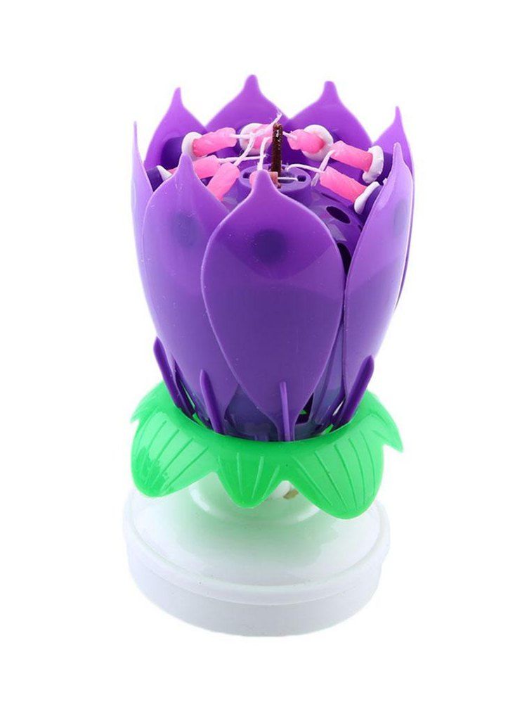 

Double Layered Rotating Lotus Shape Birthday Candles, Purple