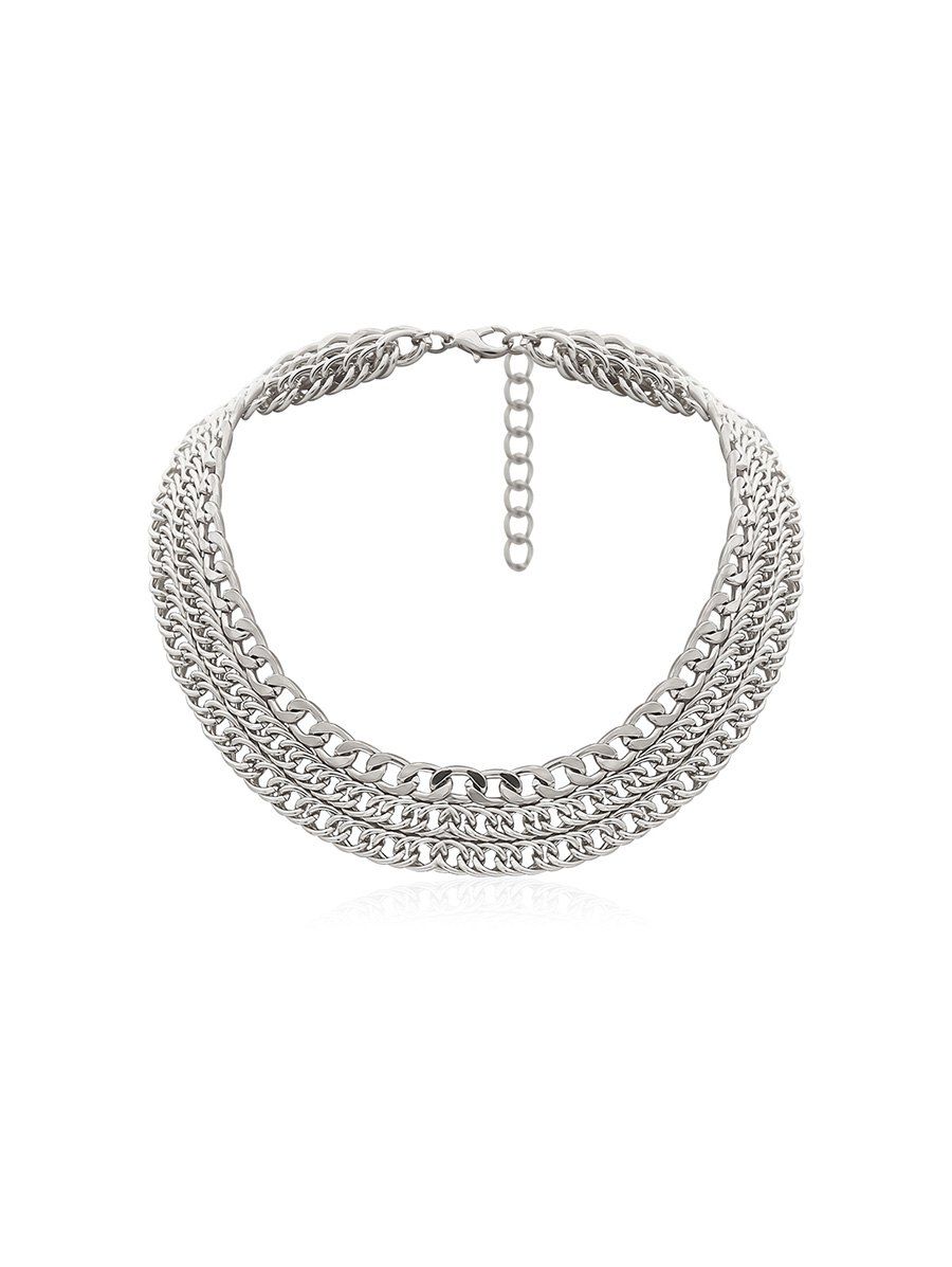 

Simple Multilayered Chain Necklace, Silver
