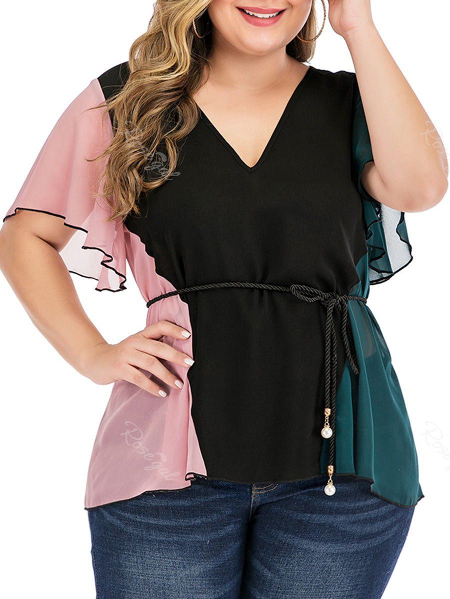 

Plus Size Chiffon Colorblock Blouse, Black