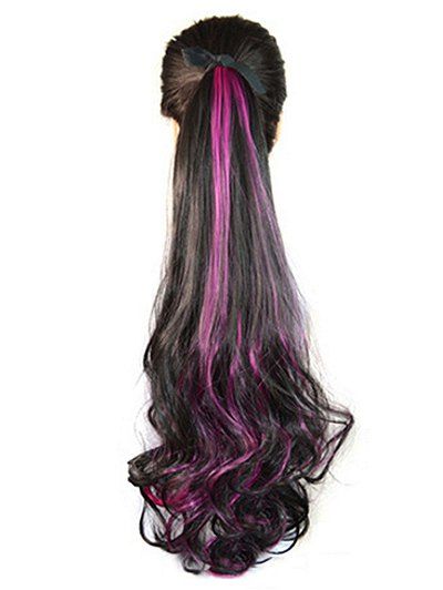 

Mixed Curly Long Synthetic Hair Piece, Rose red