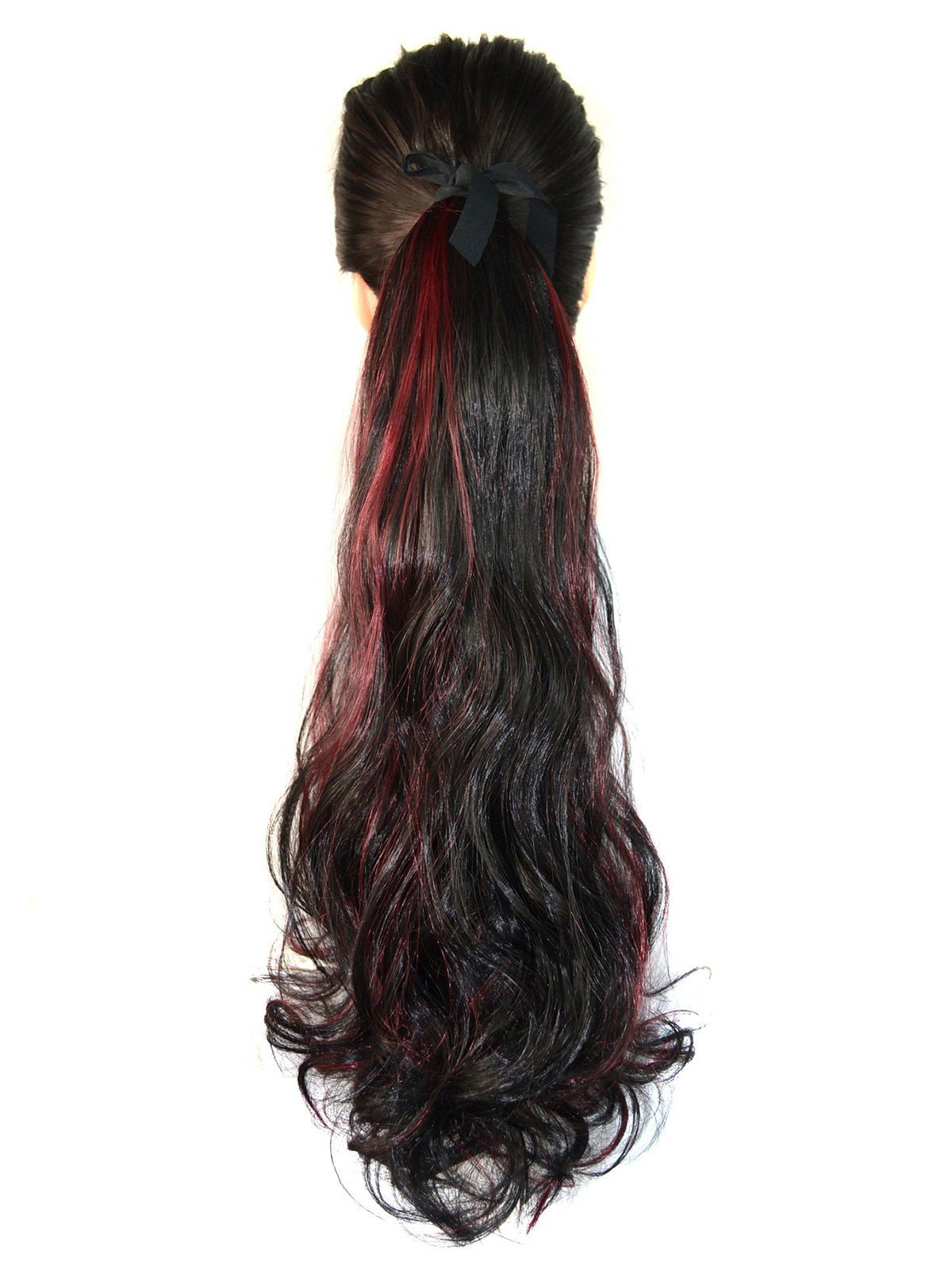 

Mixed Curly Long Synthetic Hair Piece, Red wine