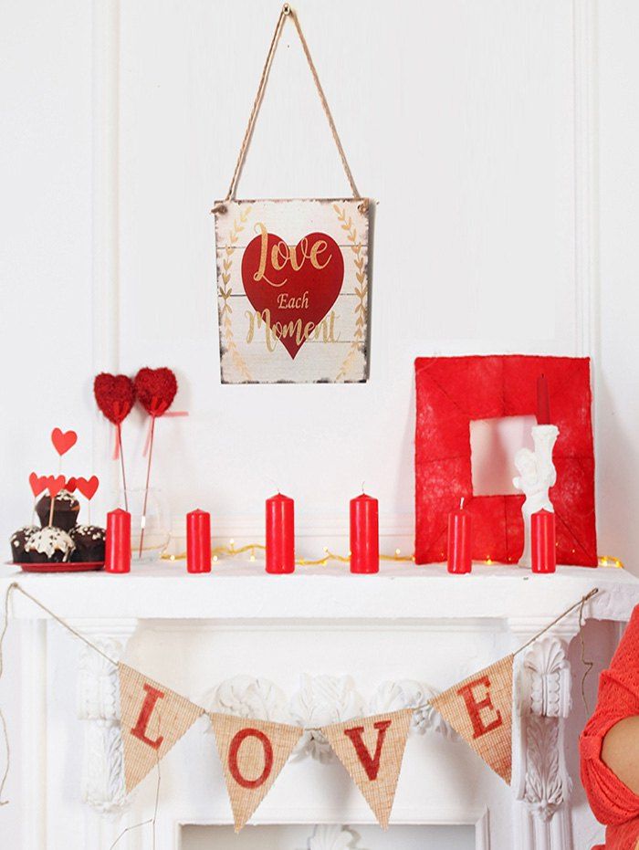 

Valentines Day Love Heart Pattern Wooden Hanging Sign, Multi-a