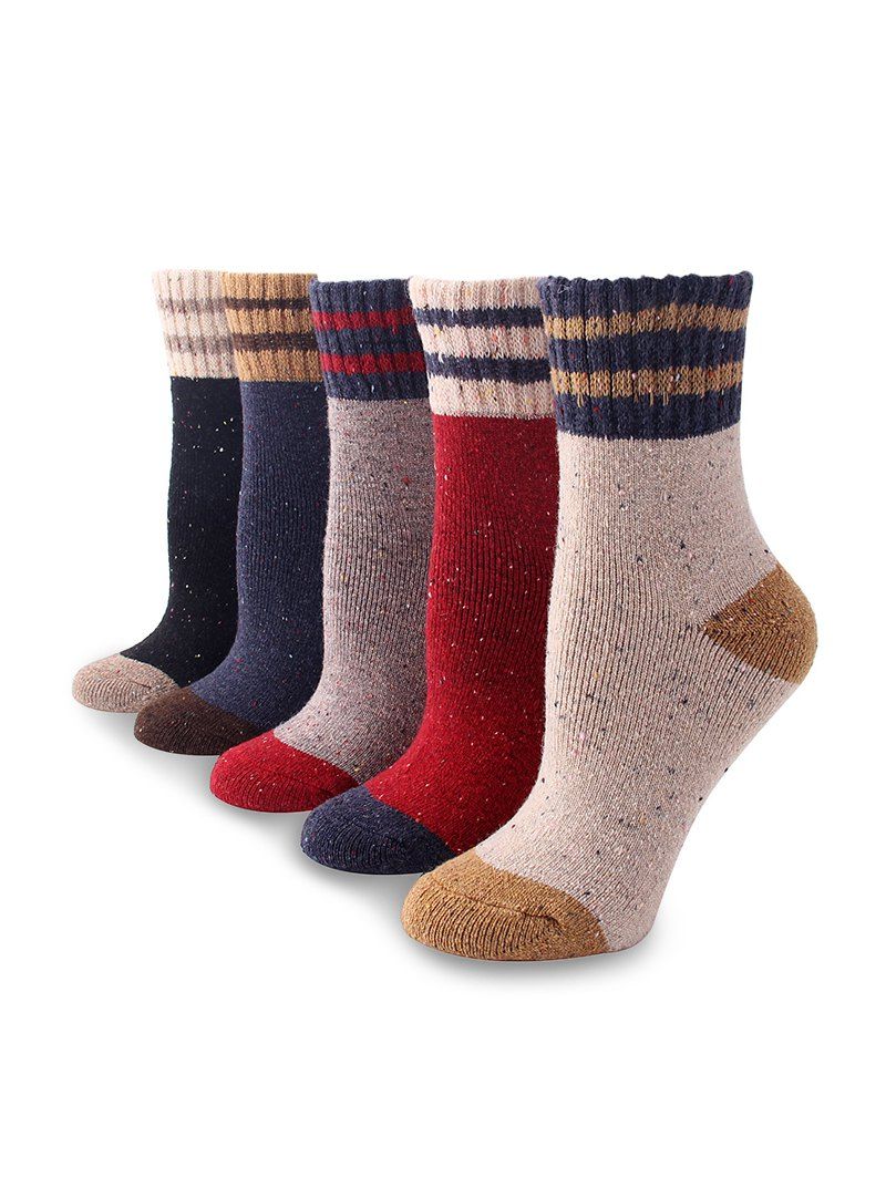 

5Pairs Confetti Striped Pattern Socks Set, Multi-a