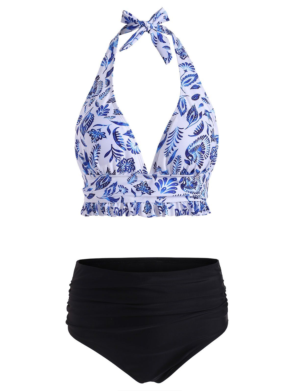

Halter Printed Frilled Bikini Swimsuit, Ocean blue