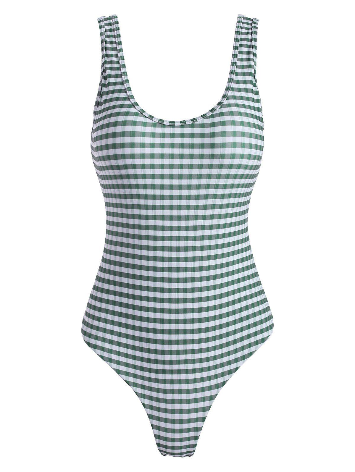 

Plaid Backless Padded Swimwear, Sea green