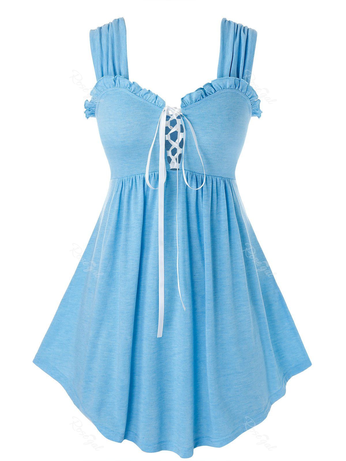 

Plus Size Lace Up Sweetheart Neck Tunic Tank Top, Silk blue