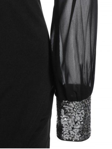 

Chiffon Sleeve Asymmetric Sequin Panel Party Dress, Black