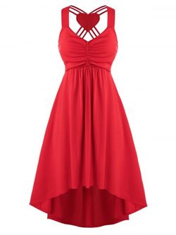 Plus Size Strappy Heart High Low Valentines Dress - RED - 2X