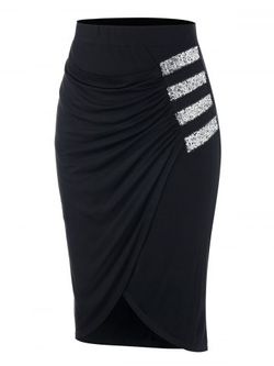 Plus Size Sequin Ruched Tulip Bodycon Skirt - BLACK - 5X