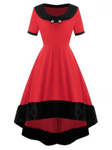 Más el vestido de partido Tamaño Alto Bajo la piel de imitación de Midi - RED - 1X