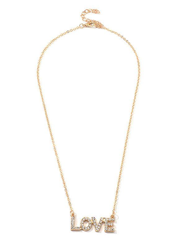 

Hollow Letter Rhinestone Pendant Necklace, Gold