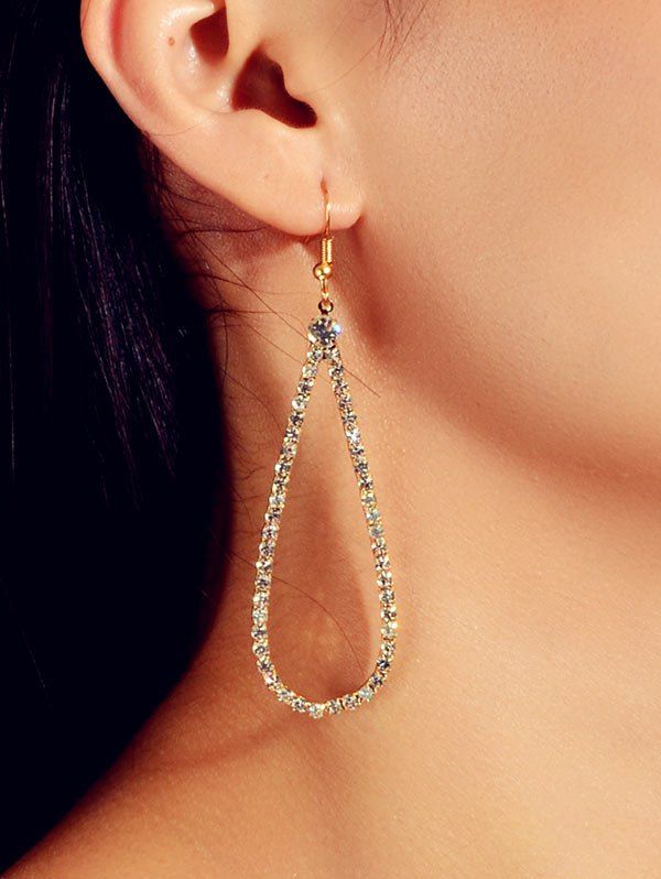 

Rhinestone Hollow Water Drop Shape Earrings, Gold