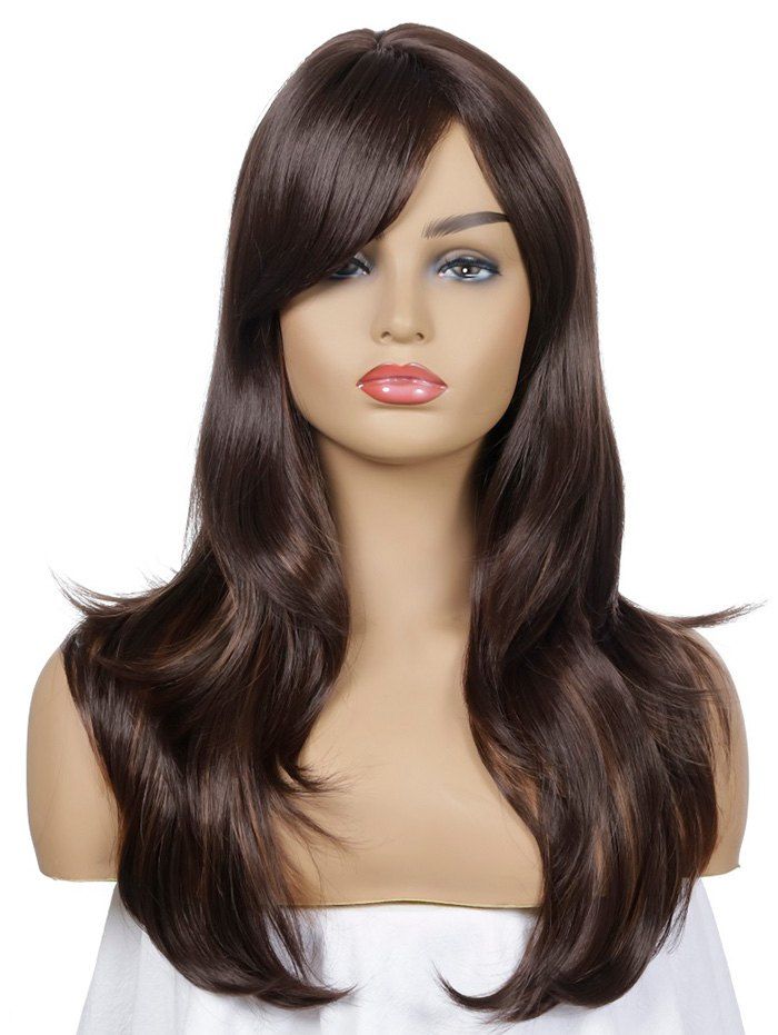 

Side Bang Straight Synthetic Long Wig, Deep brown