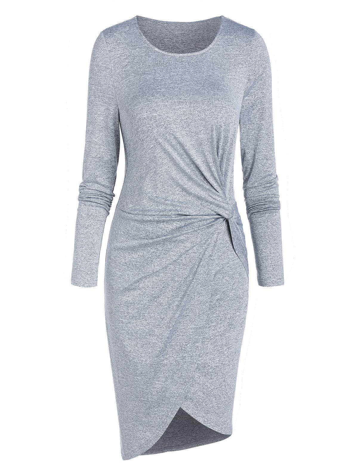 

Twist Front Asymmetric Marled Sheath Dress, Light gray