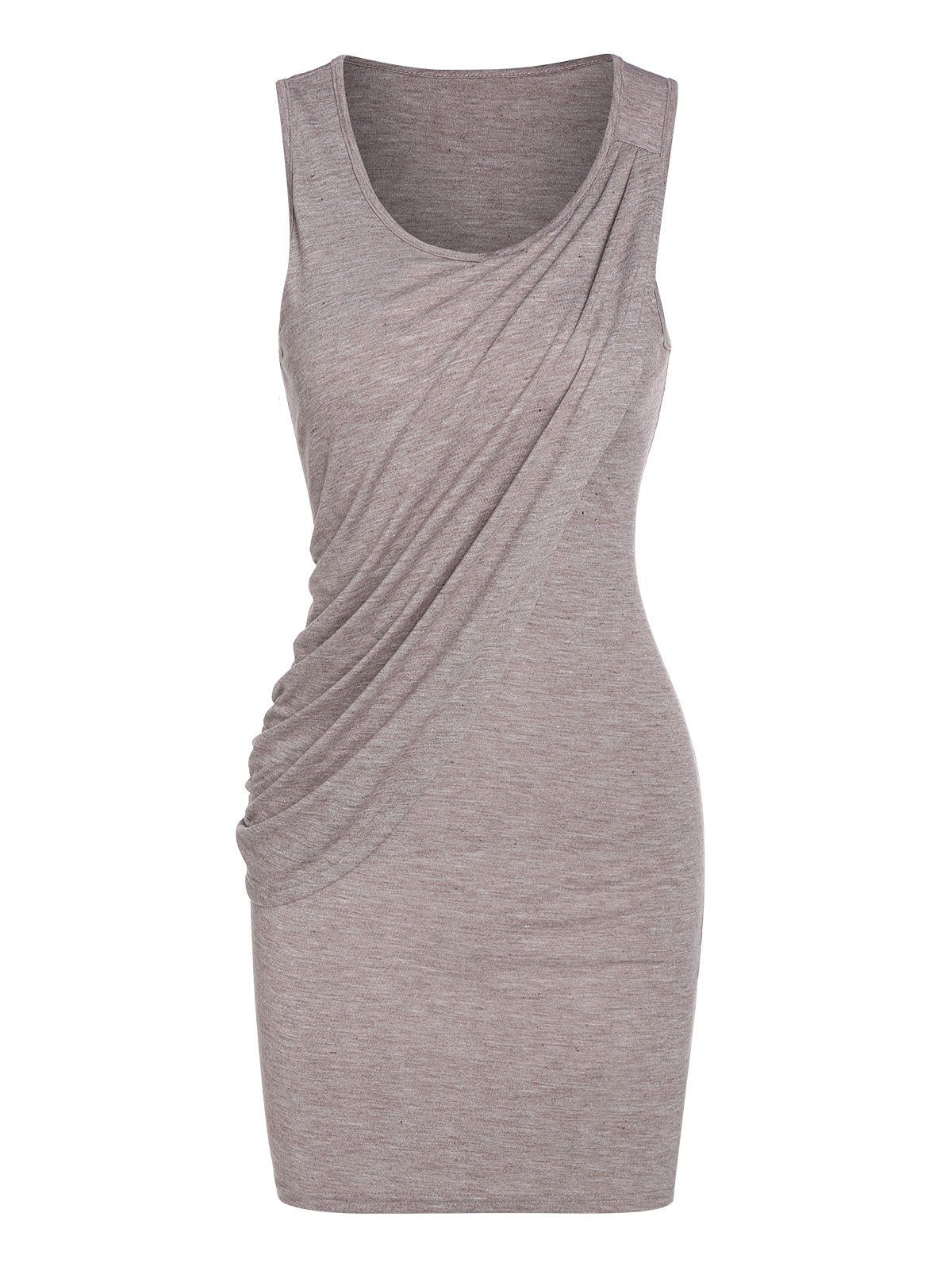 

Sleeveless Draped Overlap Heathered Sheath Dress, Tan