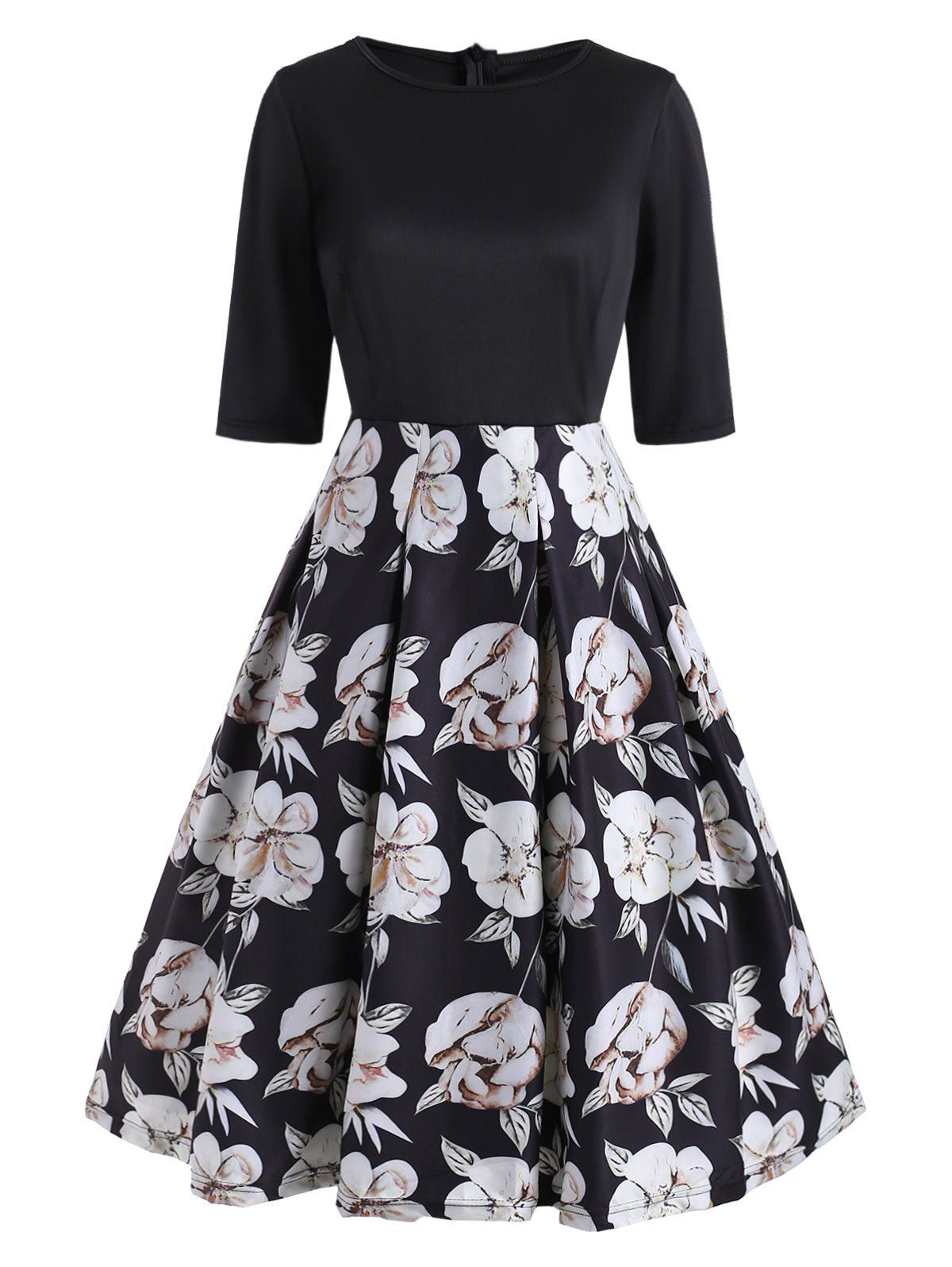

Flower Print Casual Short Sleeve Dress, Black