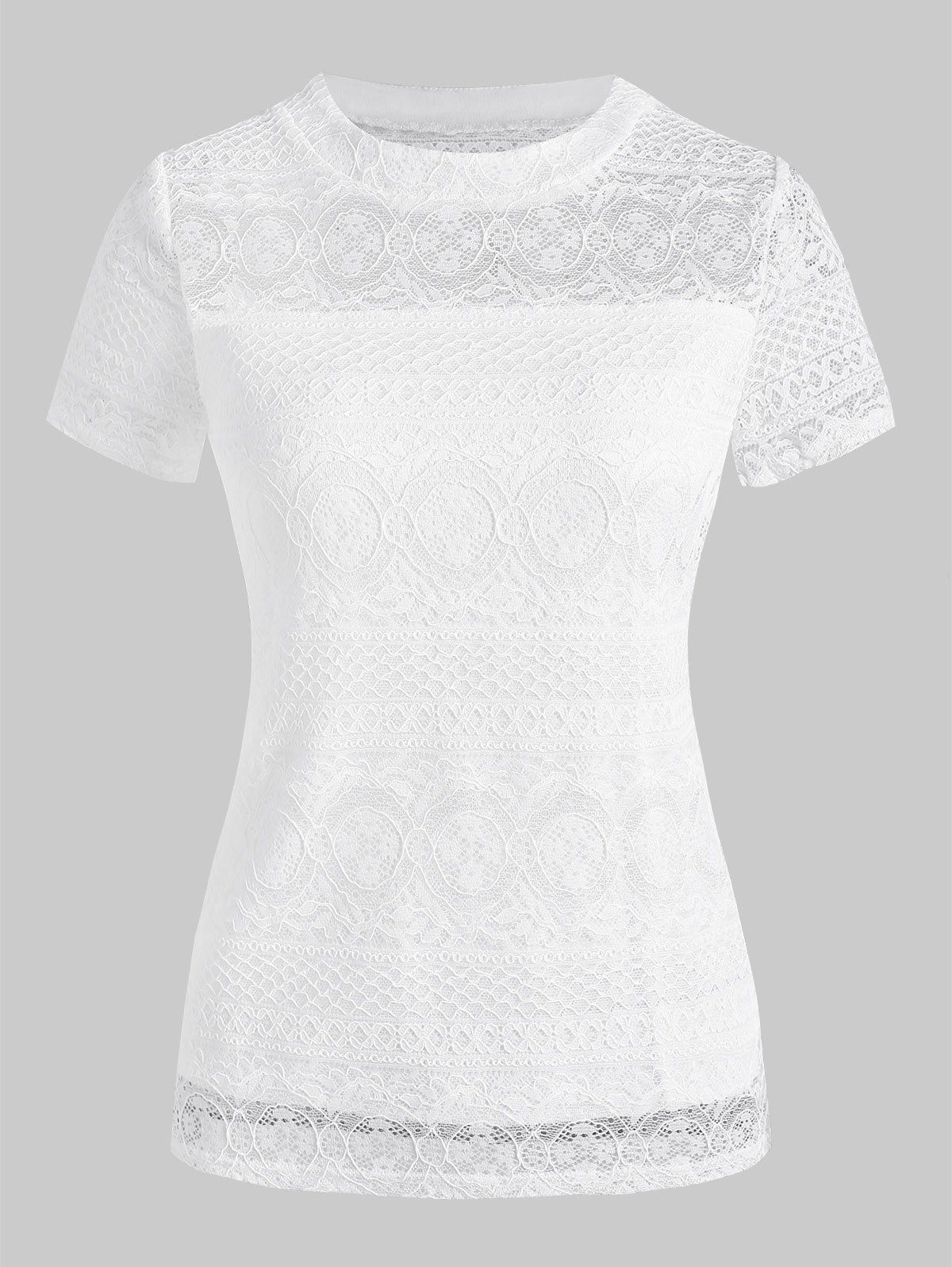 

Lace Short Sleeve Sheer Tee, White