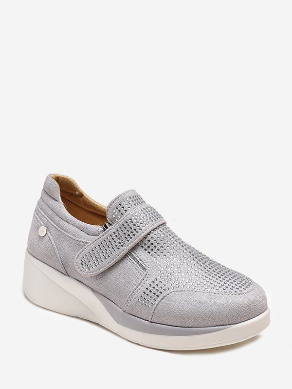 

Suede Rhinestone Slip On Shoes, Gray