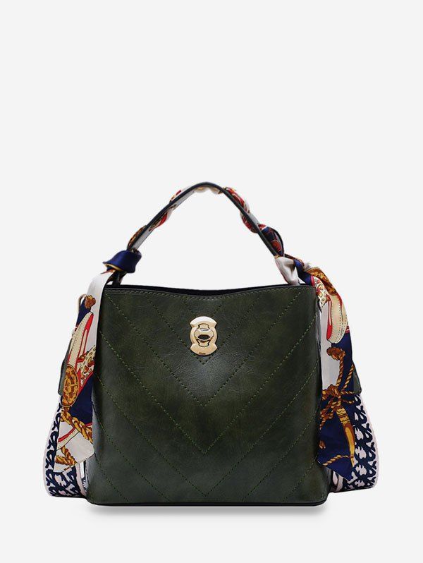 

V Line Solid Leather Handbag, Dark forest green