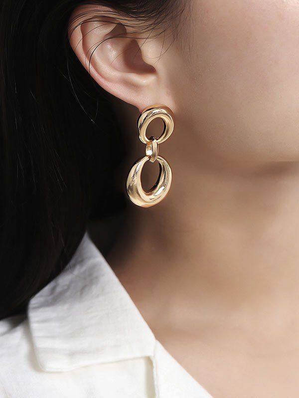 

Simple Dual Circle Drop Earrings, Gold