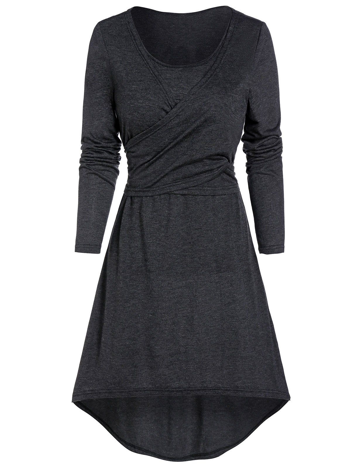 Color: ASH GRAY Dresses Length: Mini Material: Polyester,Rayon Neckline: Sc...