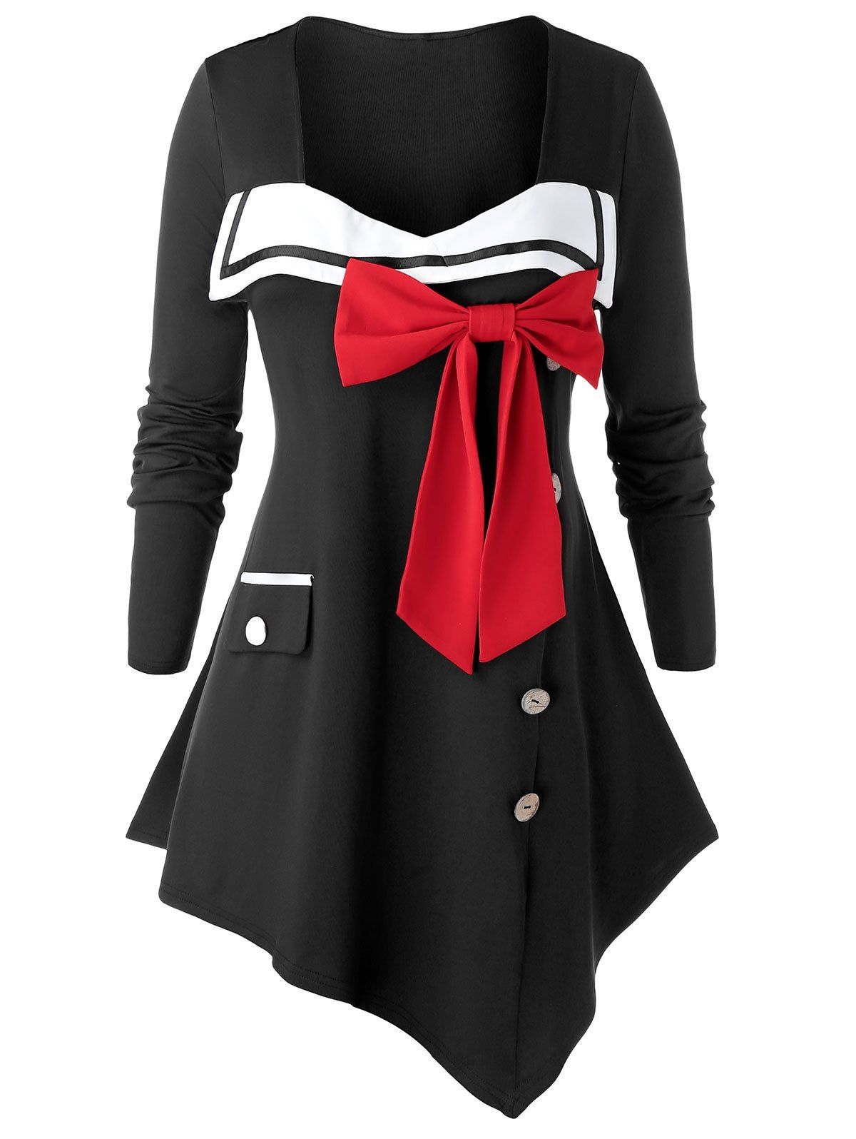 

Plus Size Asymmetric Bowknot T Shirt, Black