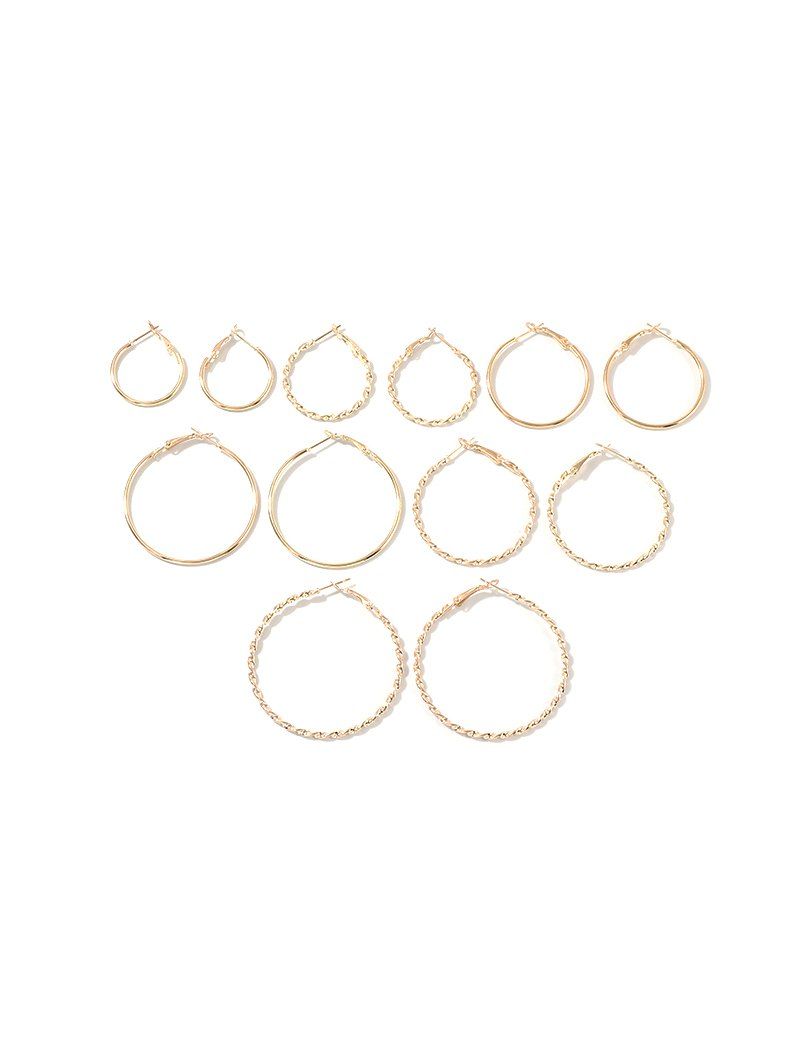 

6 Piece Simple Hoop Earrings Set, Gold