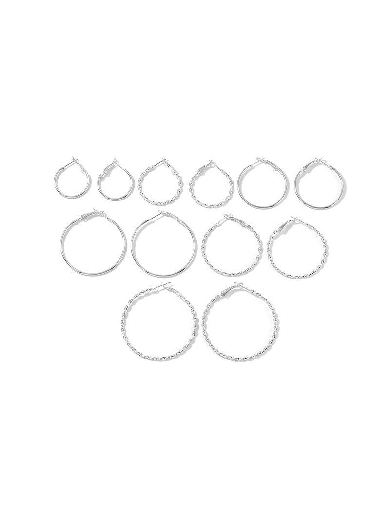 

6 Piece Simple Hoop Earrings Set, Silver