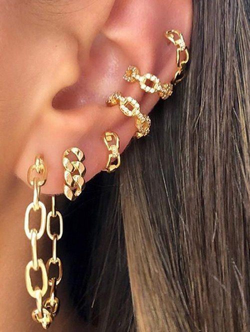 

6Pcs Hollow Out Chain Design Earrings Set, Gold