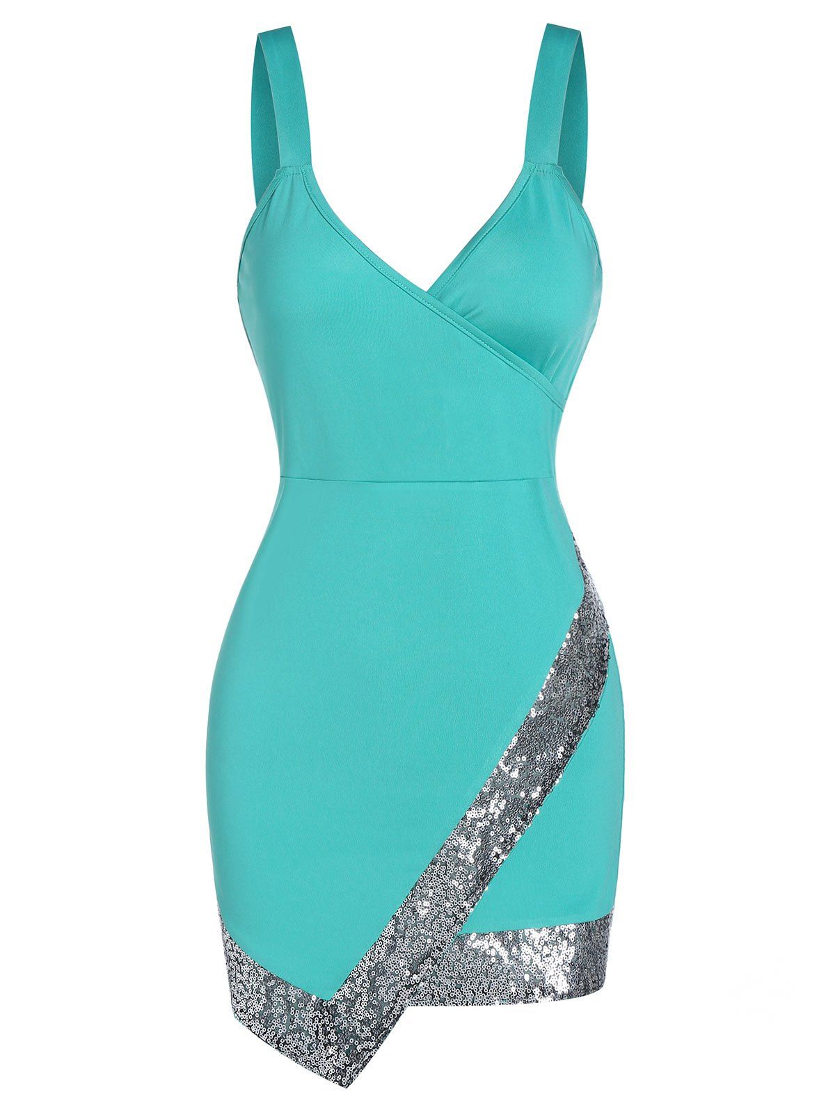 

Asymmetric Sequin Insert Surplice Tank Top, Medium turquoise