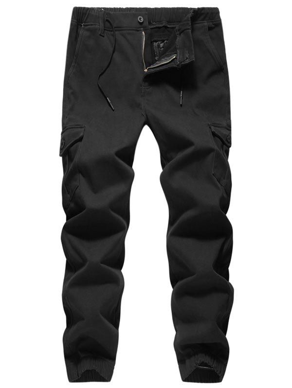 

Solid Color Zip Fly Casual Jogger Pants, Black