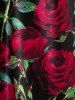 Plus Size Rose Print Bowknot Keyhole Tank Top -  