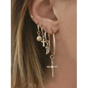 

5PCS Cross Ox Horn Earrings, Gold