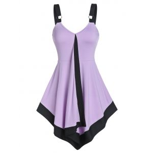 

Contrast Pointed Hem O-ring Flare Tank Top, Multi a