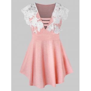 

Plus Size Ladder Cut Lace Applique Tank Top, Orange pink