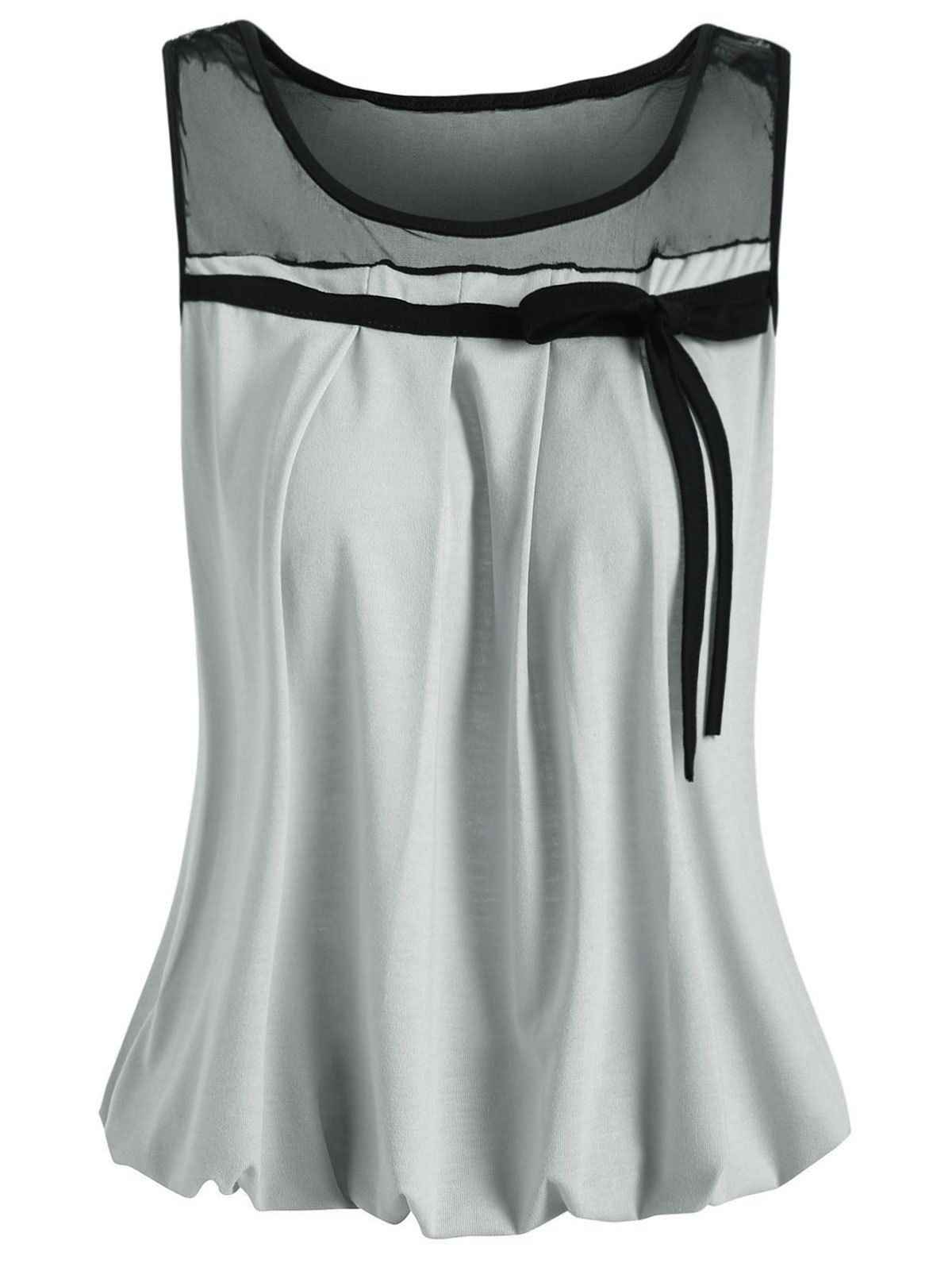 

Mesh Panel Sheer Pleated Blouson Tank Top, Gray