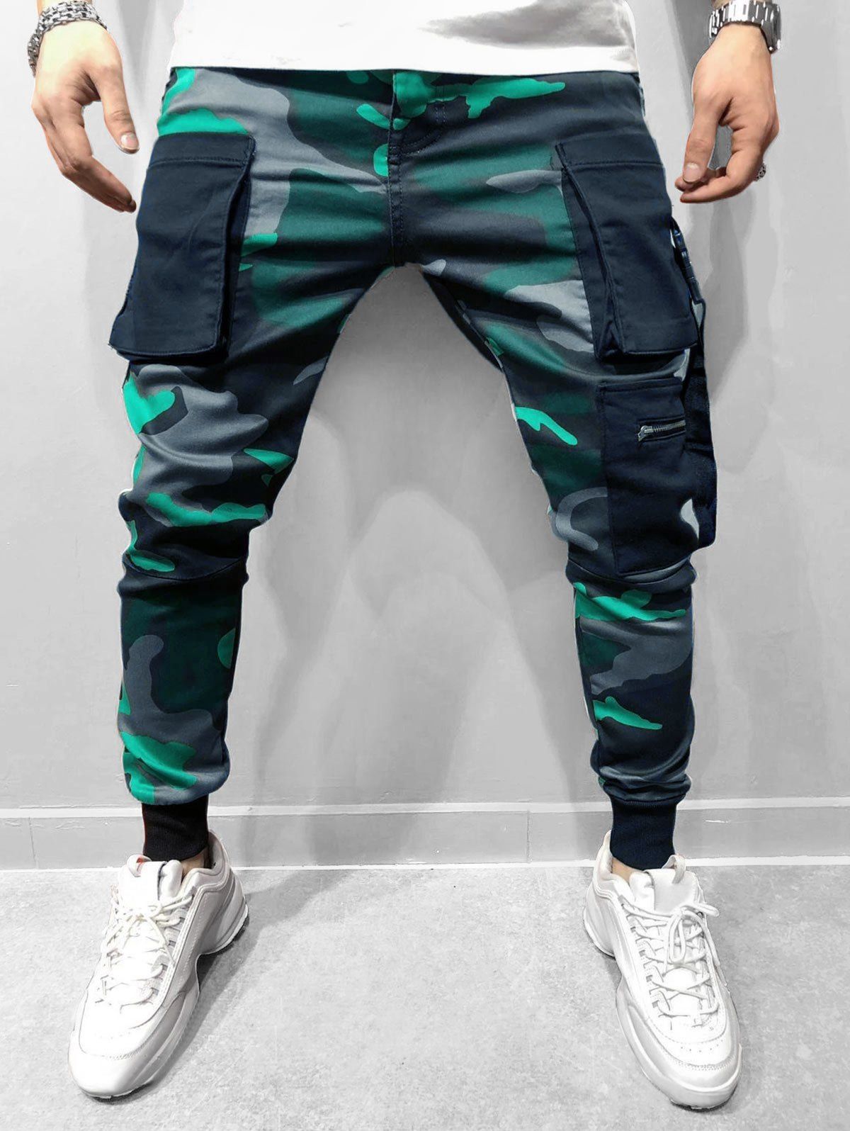 

Camo Print Elastic Waist Jogger Pants, Algae green
