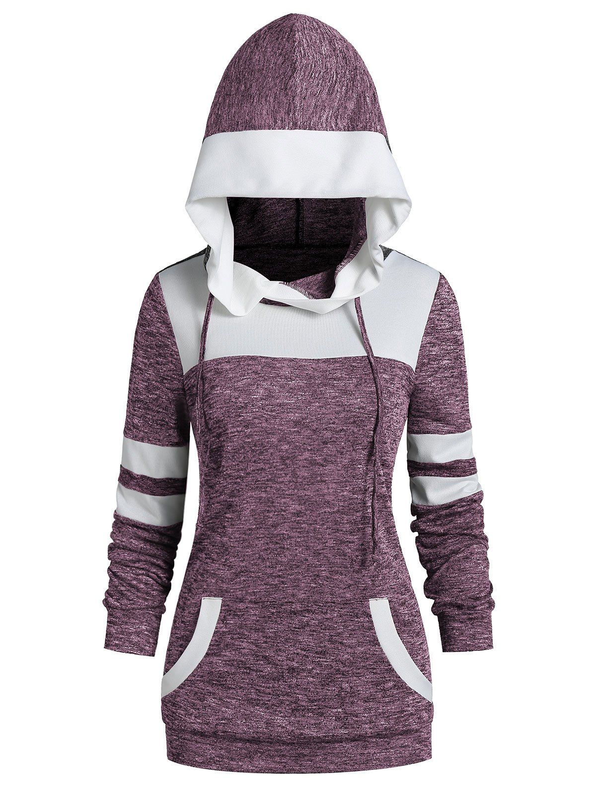 

Contrast Trim Front Pocket Heather Hoodie, Medium orchid
