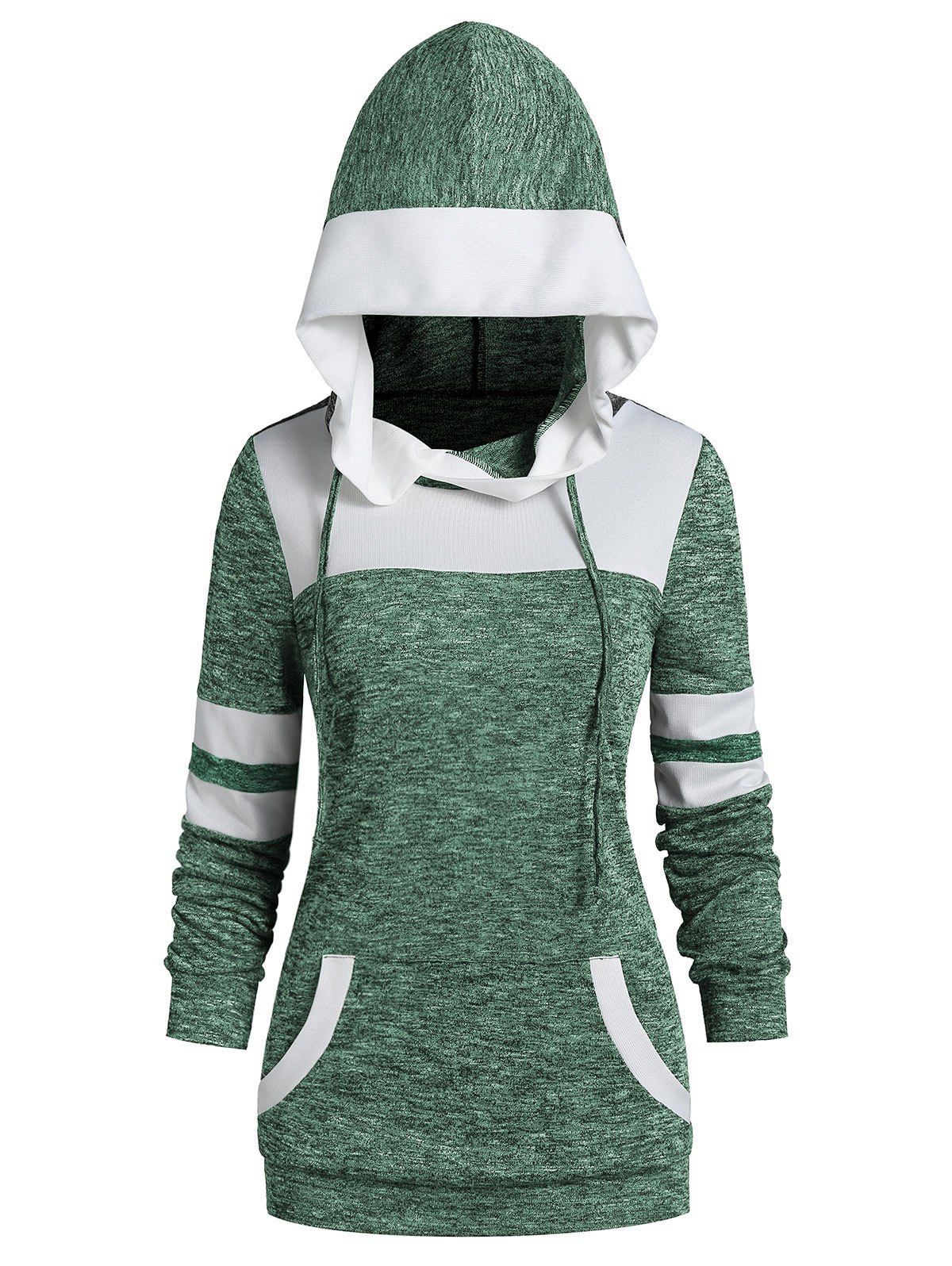 

Contrast Trim Front Pocket Heather Hoodie, Pine green