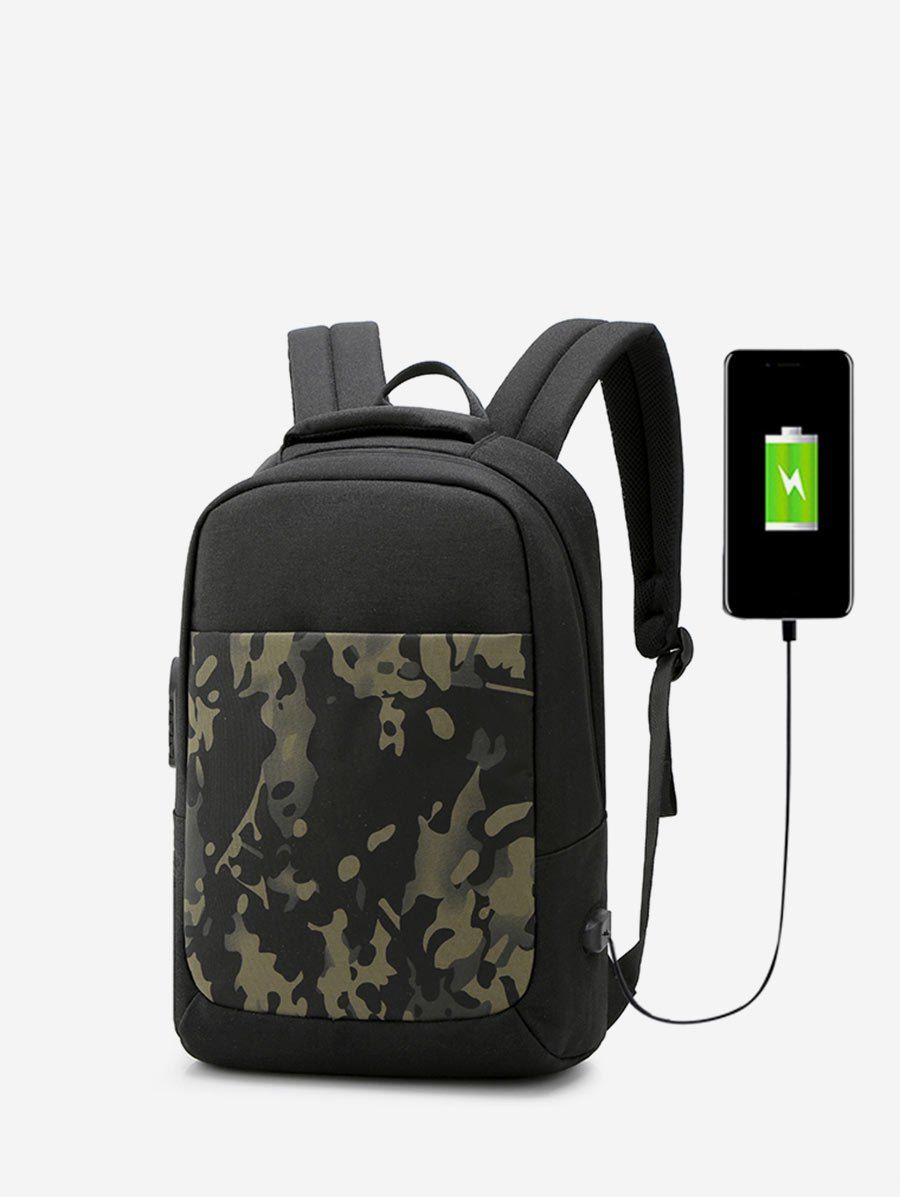 

Nylon Camouflage Zipper Backpack, Black