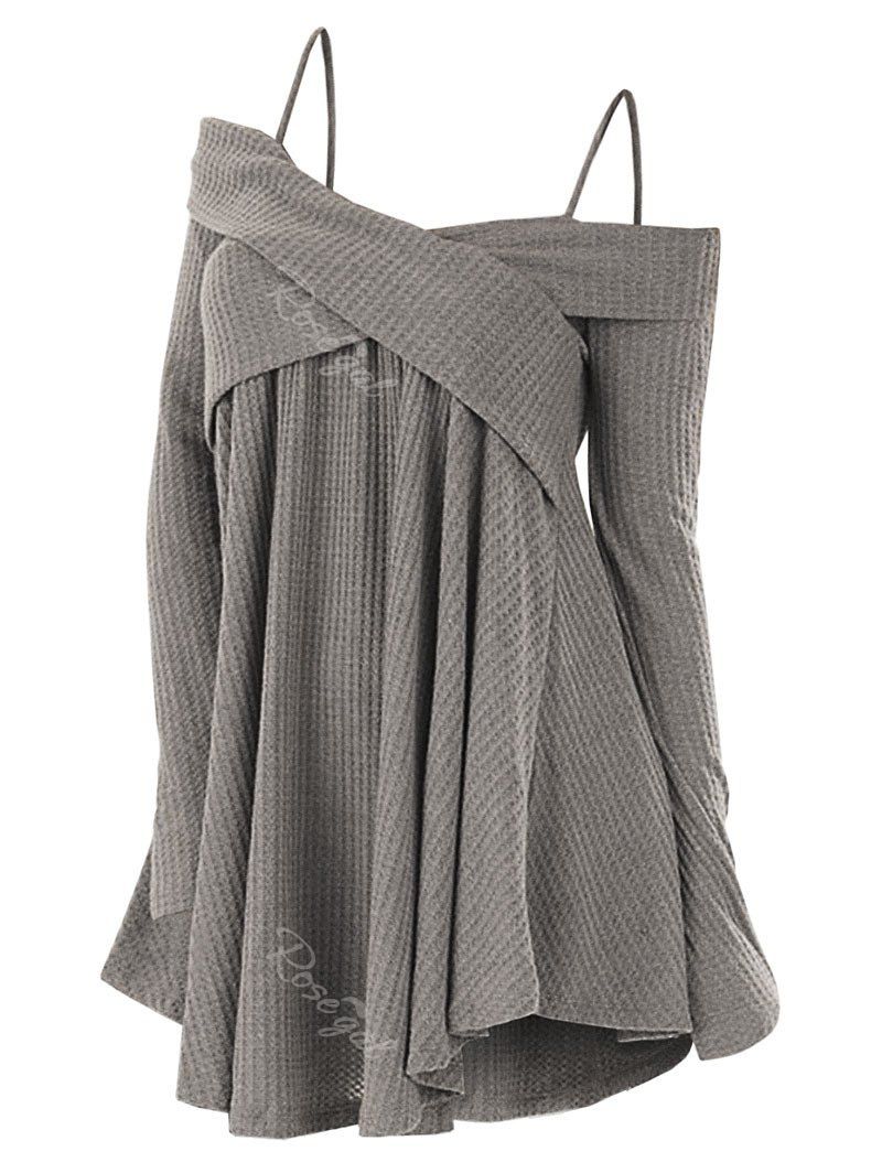 

Plus Size Criss Cross Open Shoulder Knit Top, Light khaki