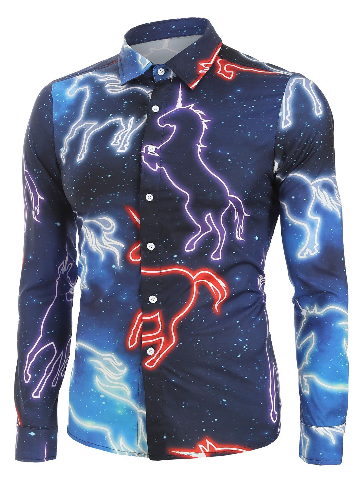 

Galaxy Unicorn Print Button Up Long Sleeve Shirt, Multi-a