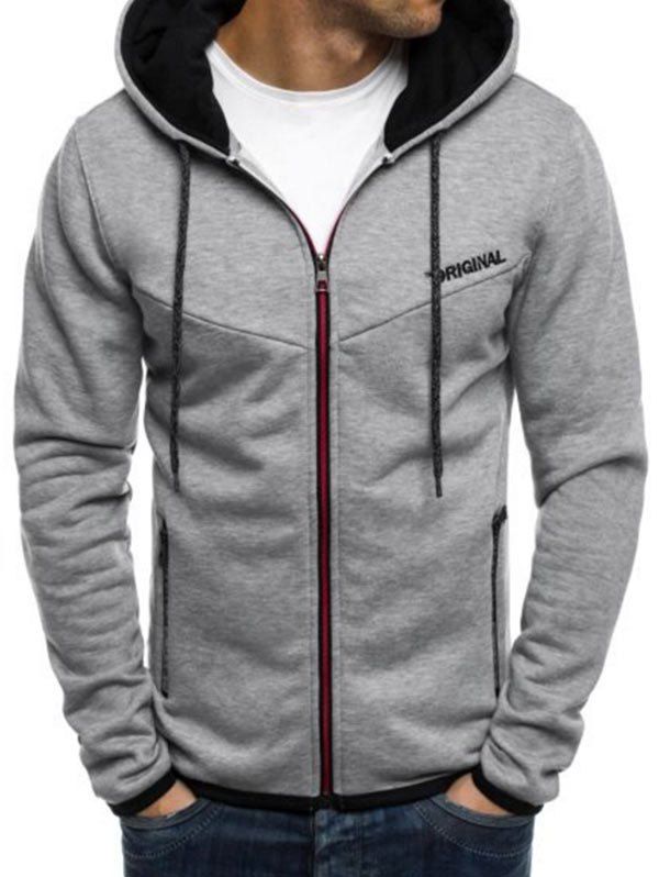 

Letter Pattern Zipper Casual Sweatshirt, Light gray