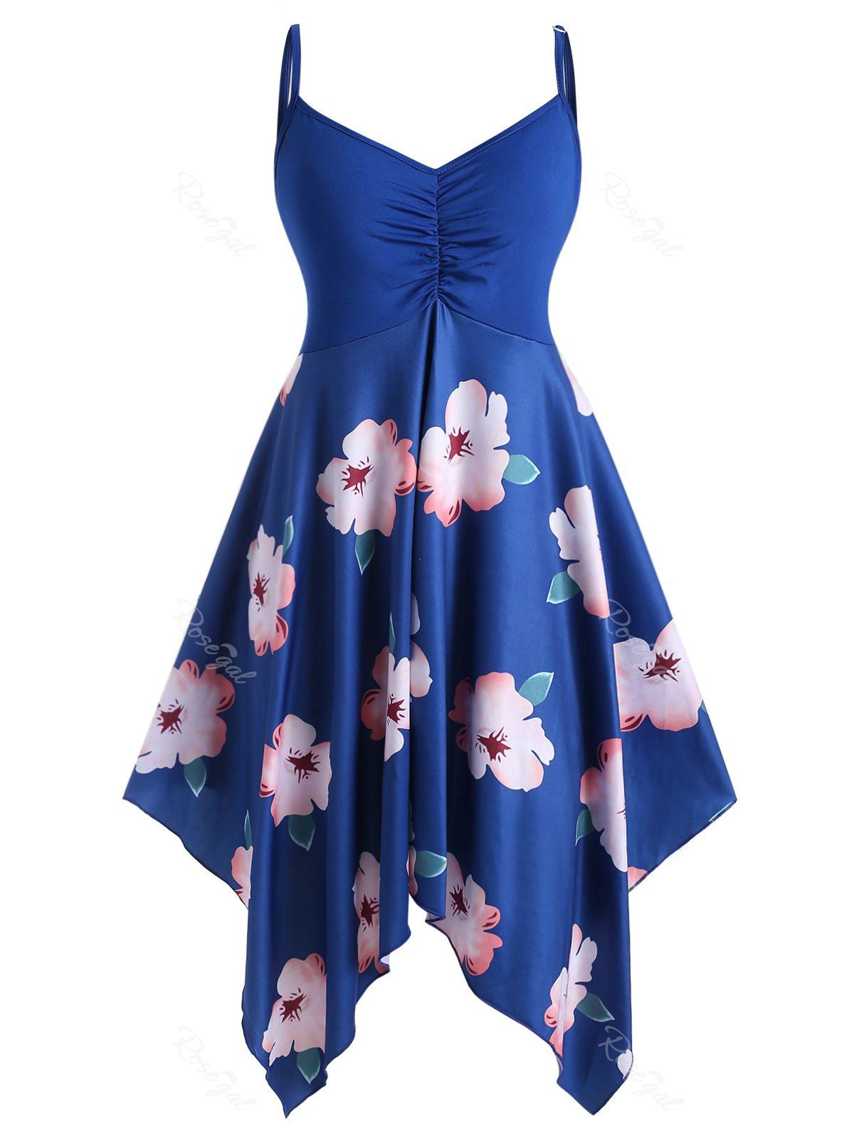 

Plus Size Handkerchief Floral Print Cami Dress, Ocean blue